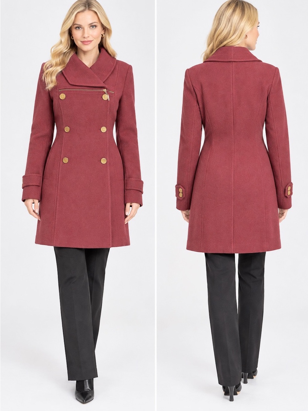 NWT WOMEN WINTER DOUBLE-BREASTED COAT WOOL BLEND‎ INSULATED LINED JACKET